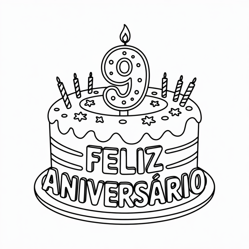 Bolo de Aniversário Redondo para Colorir