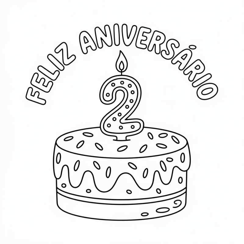 Divirta-se Colorindo um Bolo de Aniversário com Vela Número 2