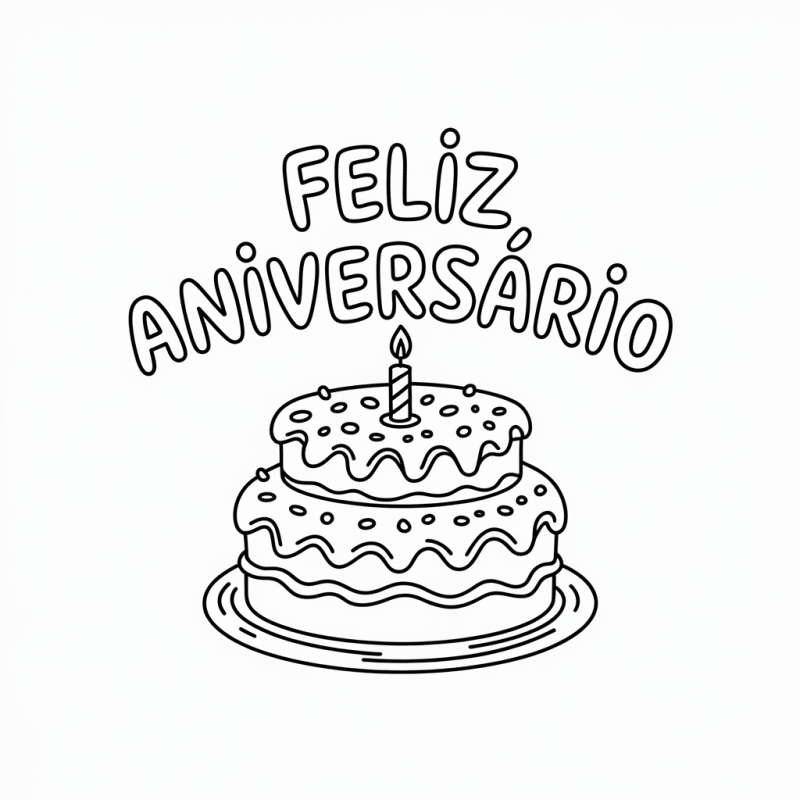 Desenho para Colorir: Bolo de Aniversário com Vela