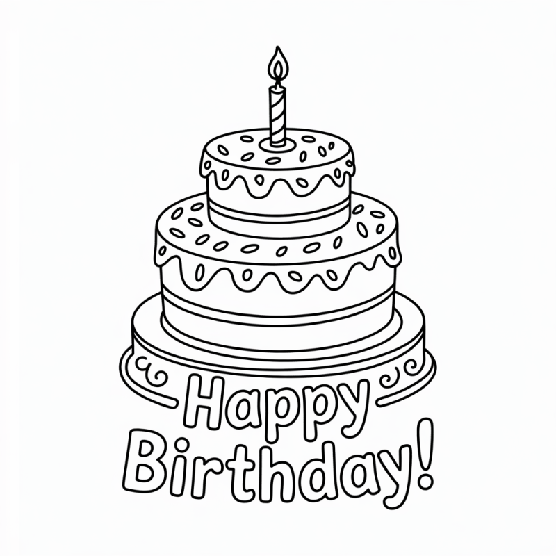 Divertido Desenho de Bolo de Aniversário para Colorir
