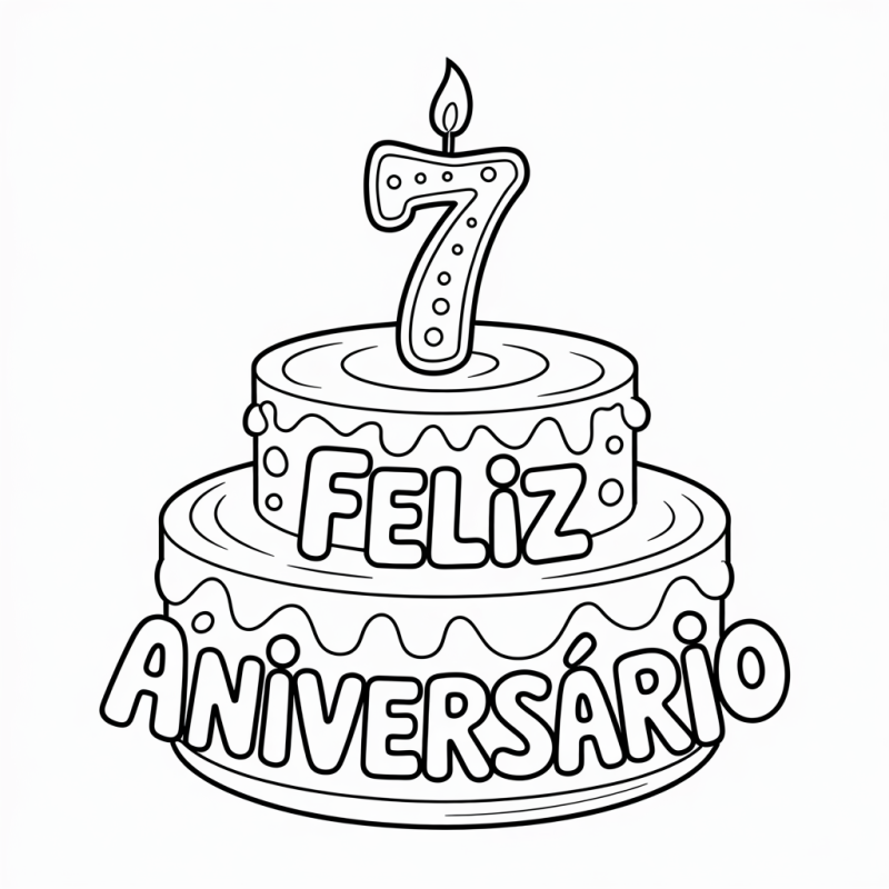 Colorir Bolo de Aniversário com Vela de Sete