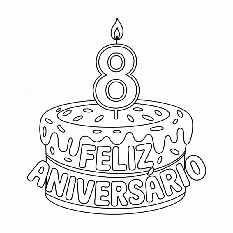 Bolo Detalhado com Vela de Aniversário para Colorir