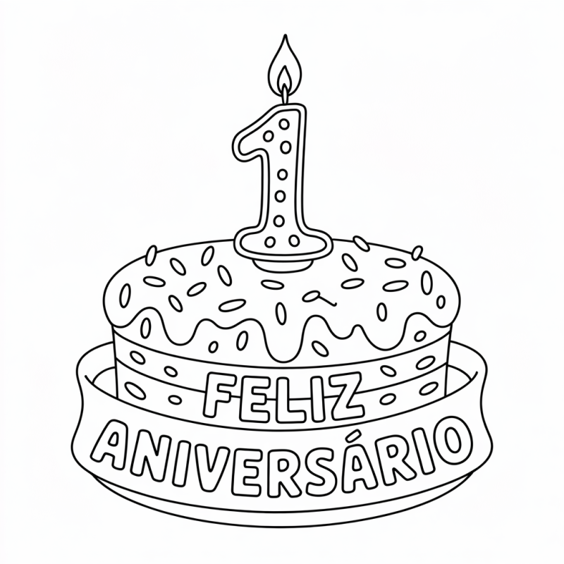 Desenho de Bolo de Aniversário Estilizado para Colorir