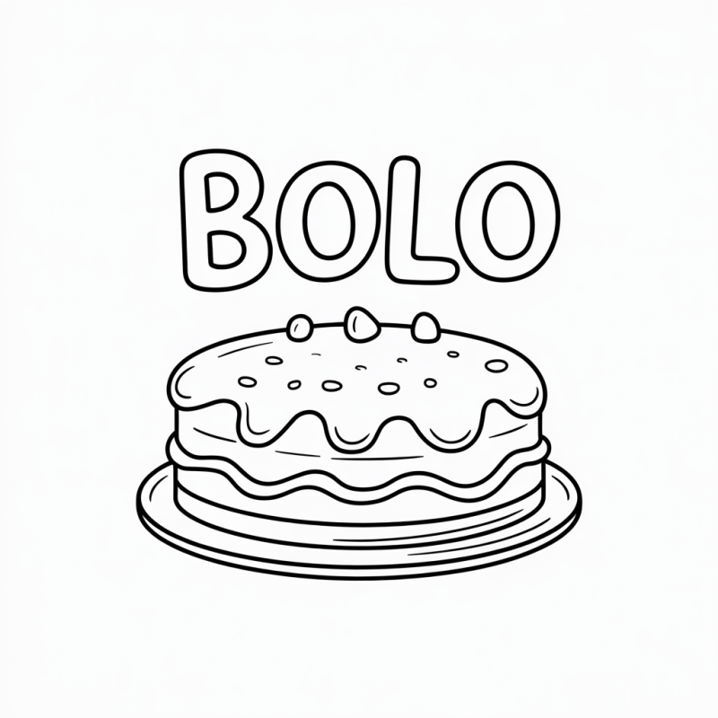 Desenho de Bolo para Alfabetização e Colorir