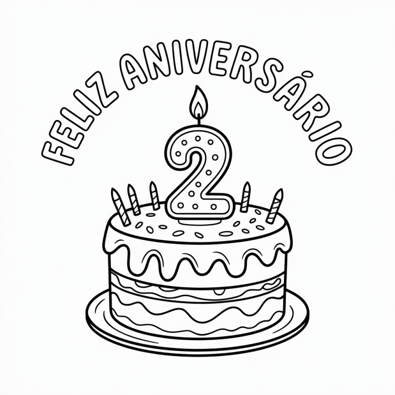 Desenho de Bolo de Aniversário para Colorir