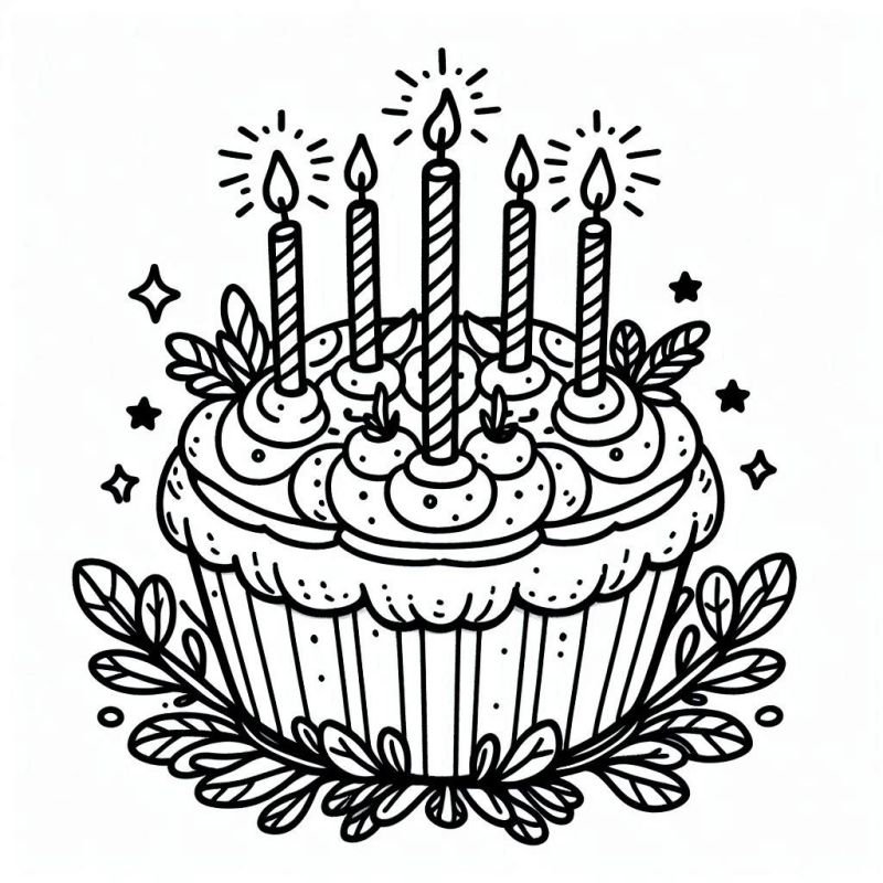 Desenho de Bolo de Aniversário Encantado para Colorir