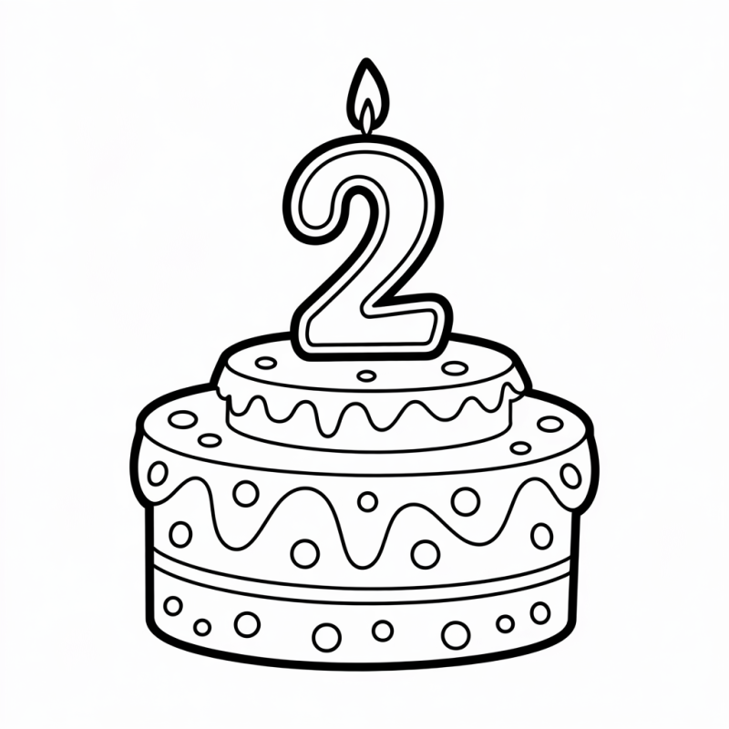 Desenho de Bolo de Aniversário de Duas Camadas para Colorir