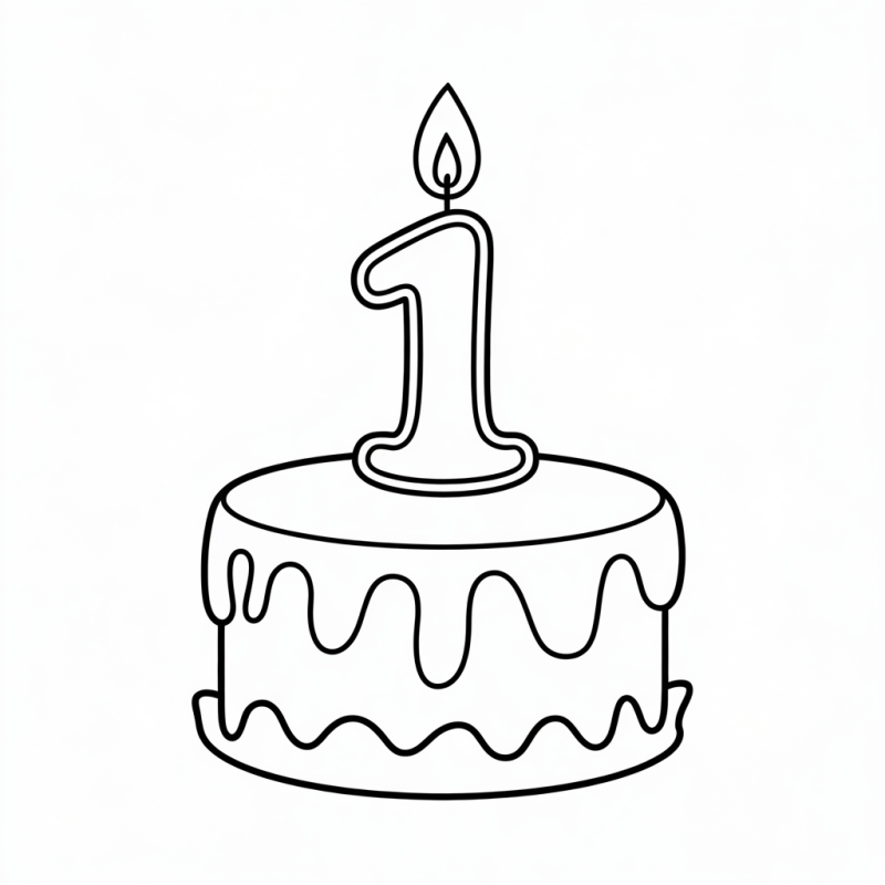 Desenho de Bolo de Aniversário: Duas Camadas e Vela Número 1