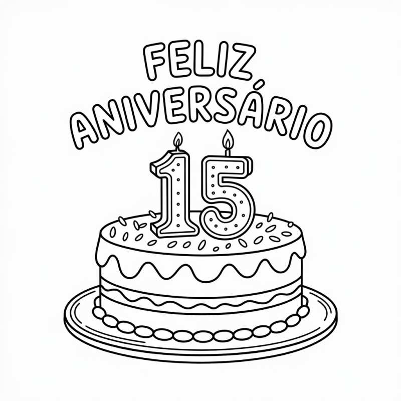 Desenho de Bolo de Aniversário em Camadas para Colorir