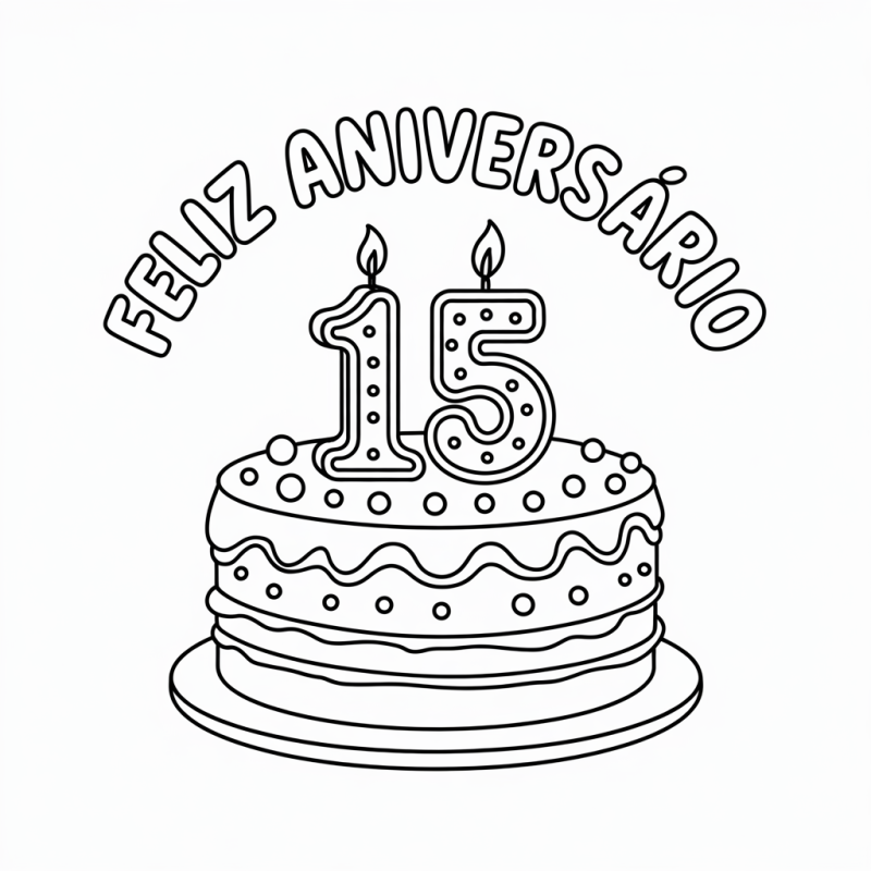 Desenho de Bolo de Aniversário com Velas de 15 Anos