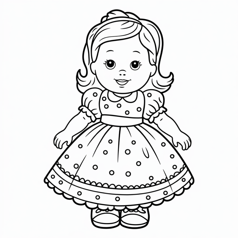 Desenho de boneca elegante com vestido detalhado para colorir