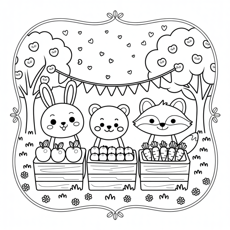 Desenho de Animais Fofos em Cenário Campestre - Estilo Boobie Goods Desenho de animais fofos em cenário campestre Boobie Goods para colorir