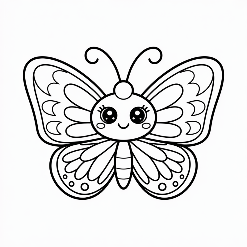 Desenho de borboleta estilizada sorridente para colorir