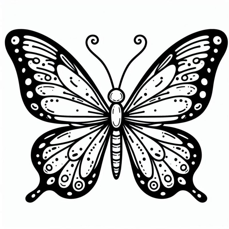 Desenho detalhado de borboleta em preto e branco para colorir