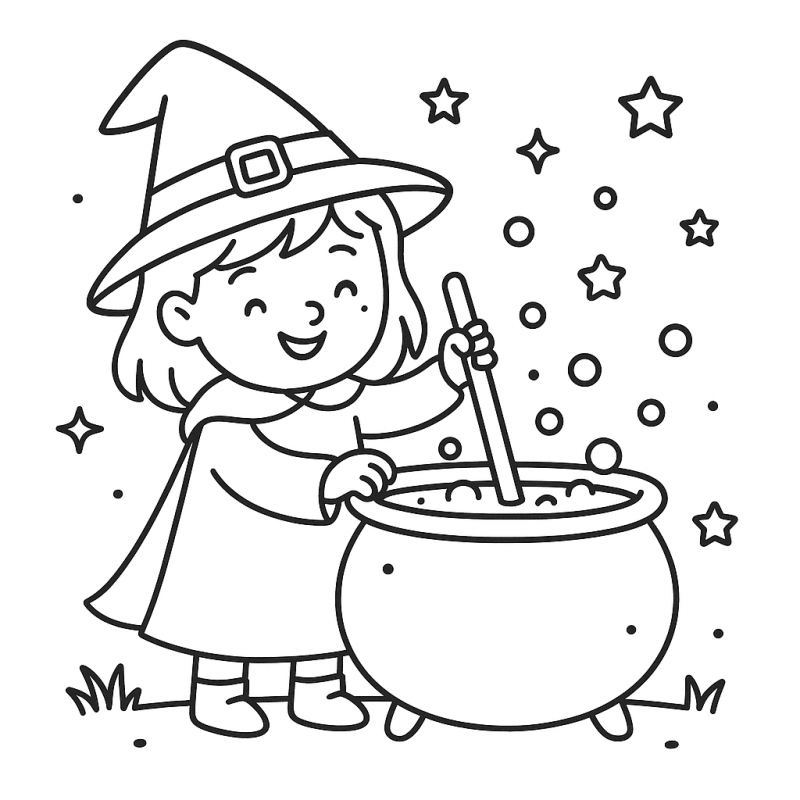 Desenho de Bruxinha Mágica para Colorir Bruxinha Mágica de Halloween para Colorir