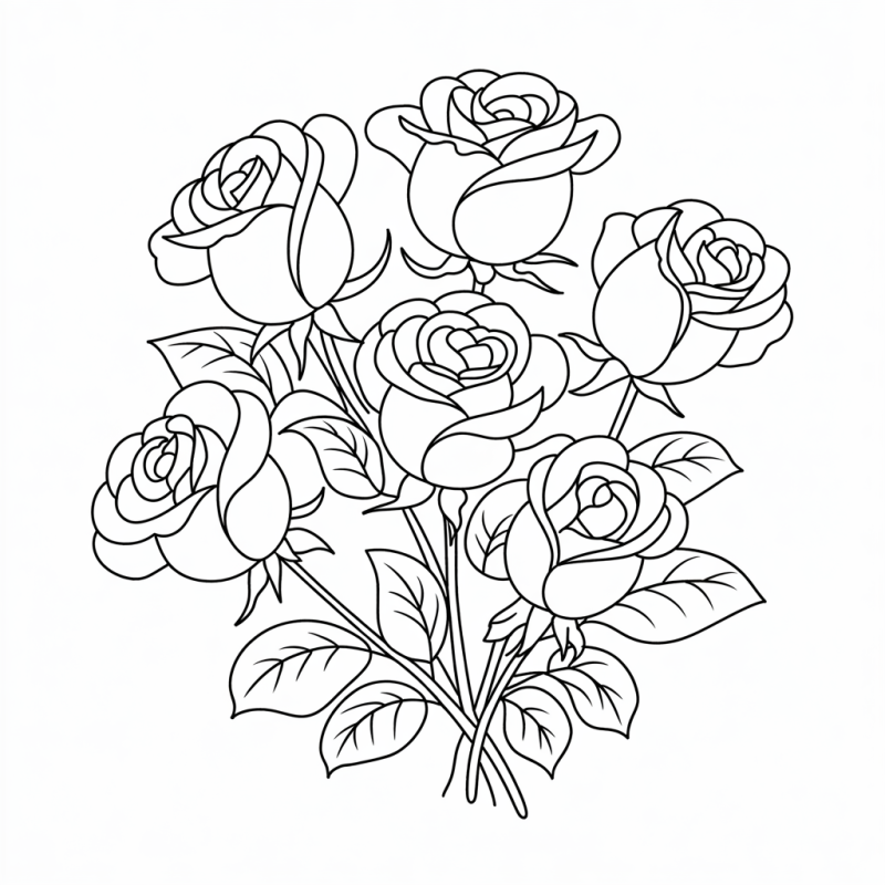 Desenho de buquê de rosas elegantes para colorir