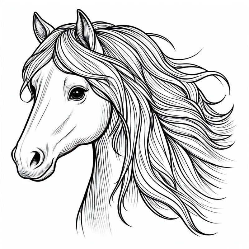 Desenho Detalhado da Cabeça de um Cavalo para Colorir