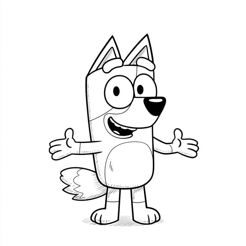 Desenho de Bluey, cachorro amigável com orelhas pontudas e sorriso acolhedor para colorir