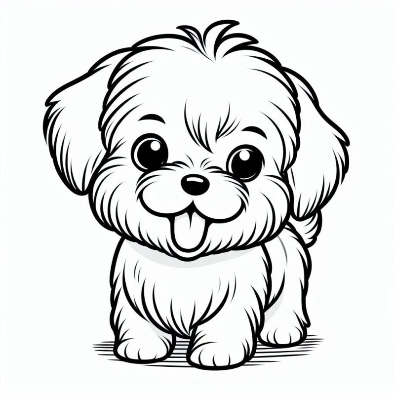 Filhote de cachorro expressivo com grandes olhos e orelhas caídas para colorir
