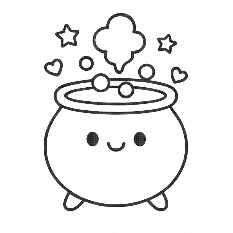 Caldeirão Divertido e Mágico para Colorir Desenho de caldeirão mágico e divertido para colorir com elementos de Halloween