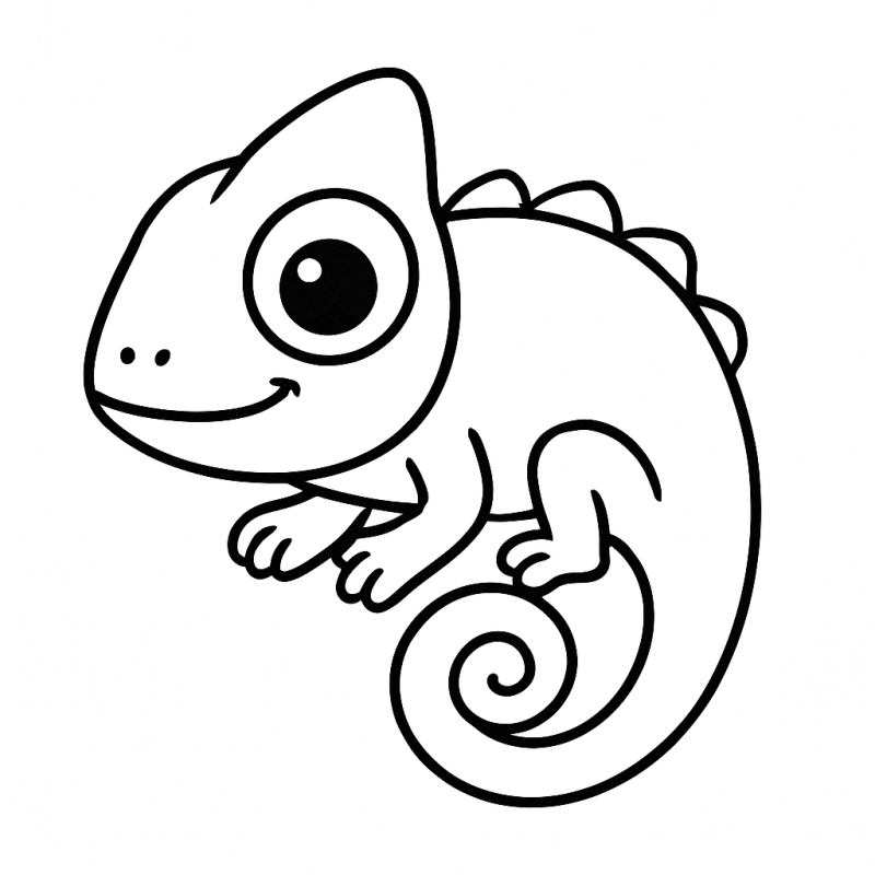 Desenho amigável de um camaleão para colorir, perfeito para crianças pequenas.