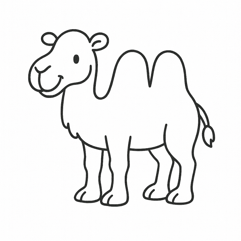 Desenho simples e amigável de camelo para crianças colorirem