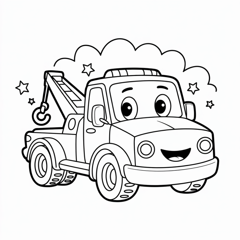 Caminhão guincho desenhado para colorir com características de personagem animado