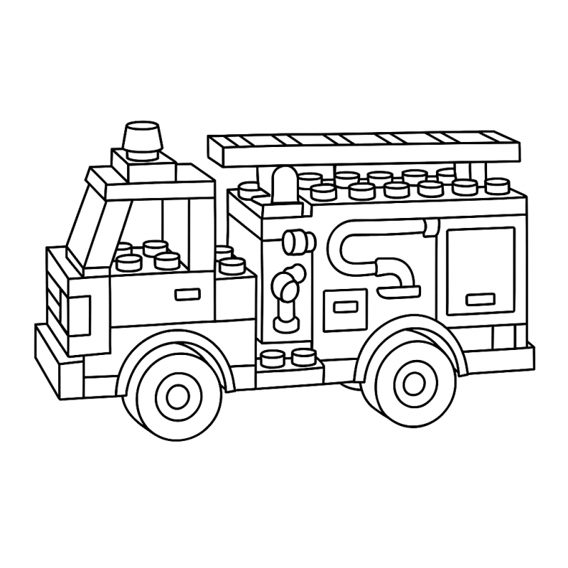 Caminhão de bombeiros montado com blocos para colorir
