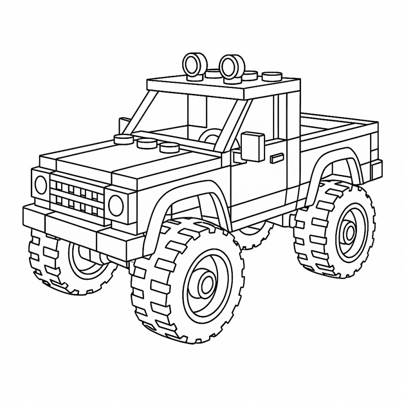 Desenho de caminhão com estilo de blocos de construção para colorir