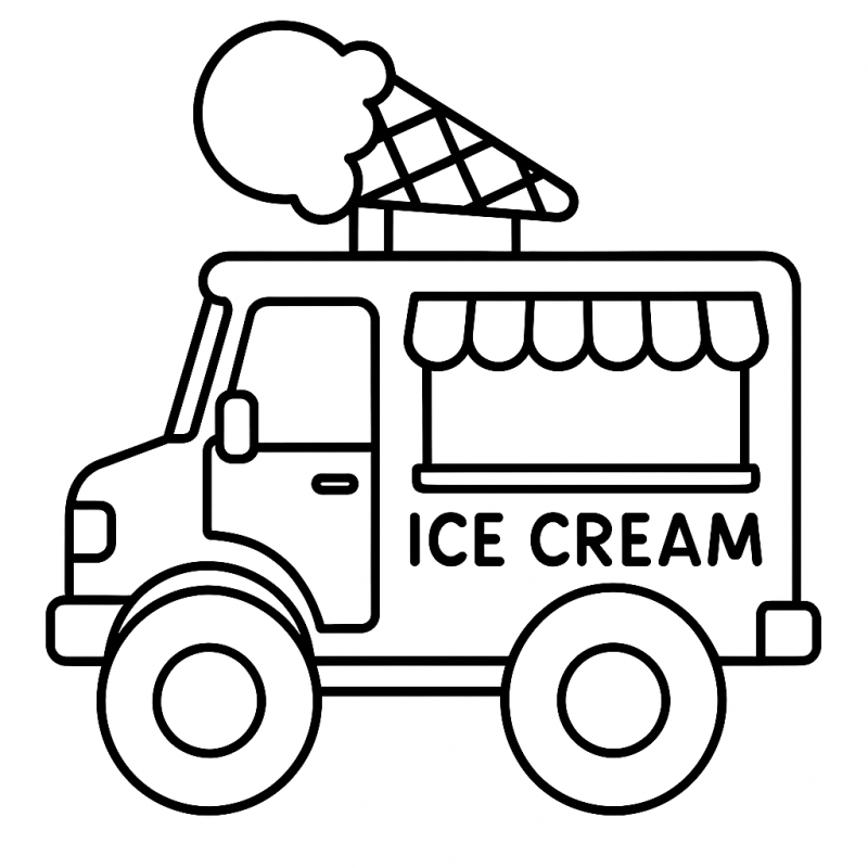 Desenho de Caminhão de Sorvete Estilizado para Colorir