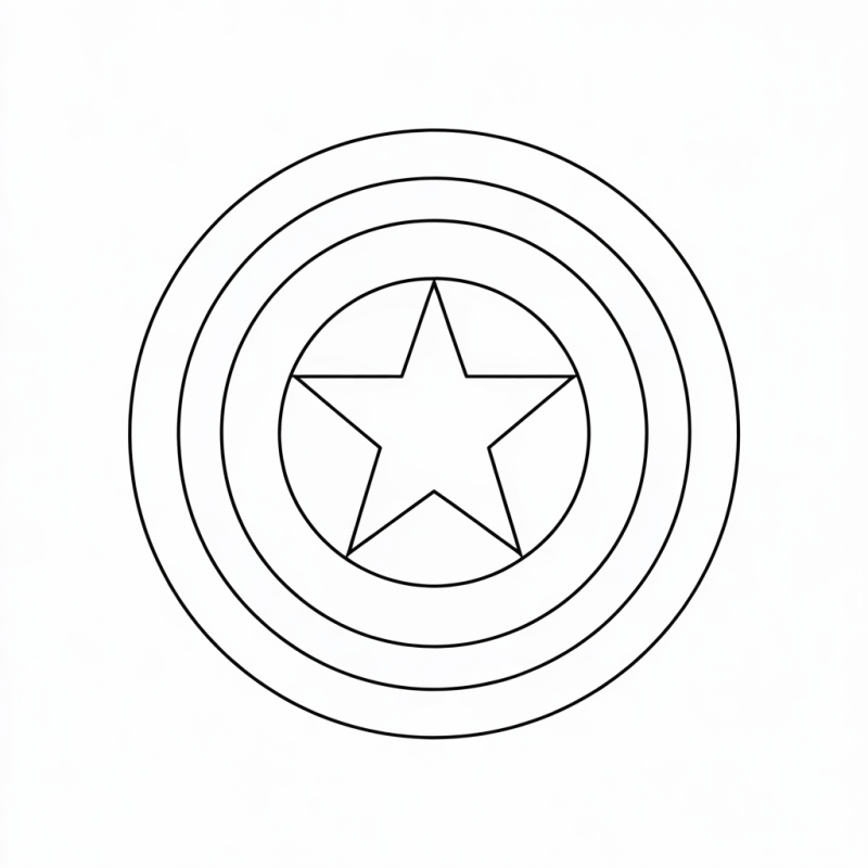 Desenho do escudo do Capitão América para colorir em preto e branco