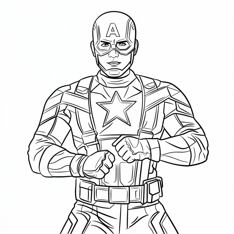 Desenho do Capitão América com traje detalhado para colorir