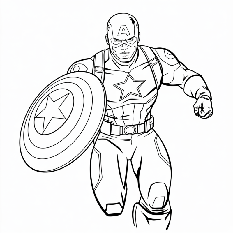 Desenho do Capitão América em postura dinâmica para colorir