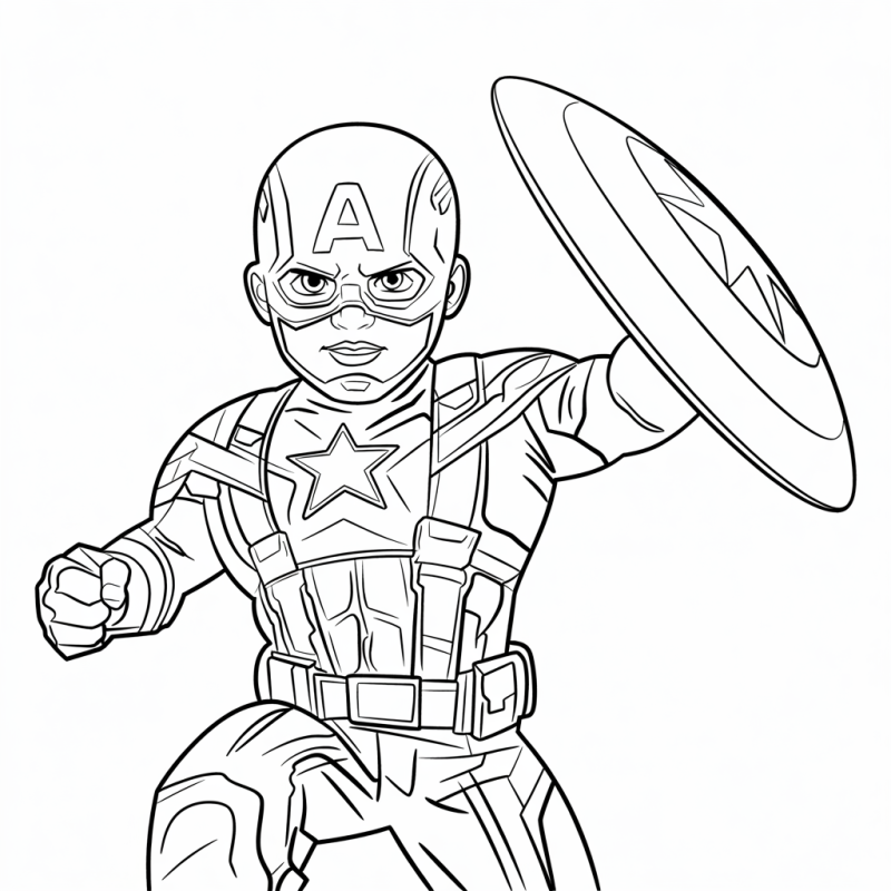 Capitão América em uma pose dinâmica para colorir