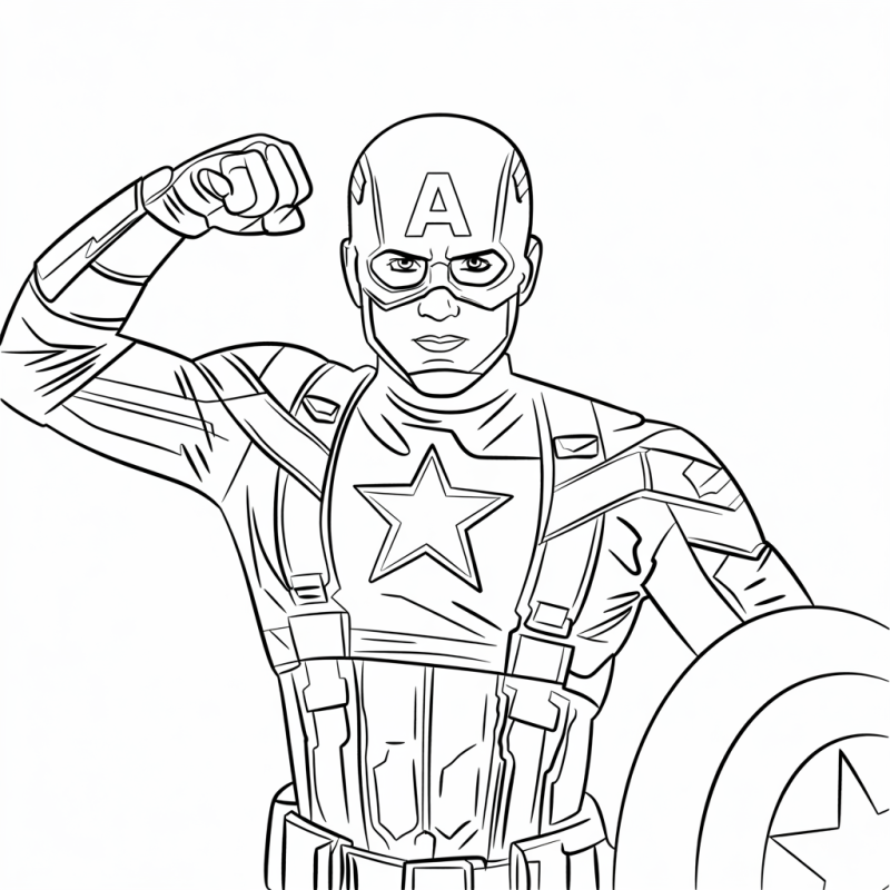 Desenho para colorir do Capitão América com uniforme e escudo icônicos