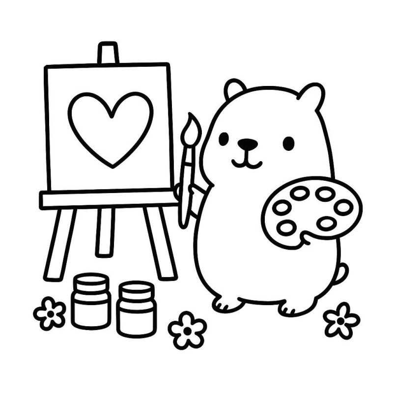Desenho de Capivara Artista para Colorir