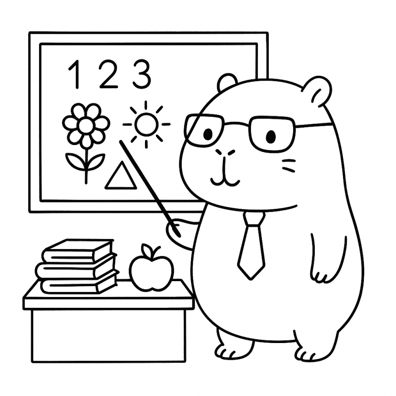 Desenho de Capivara Professor - Aprendizado Divertido
