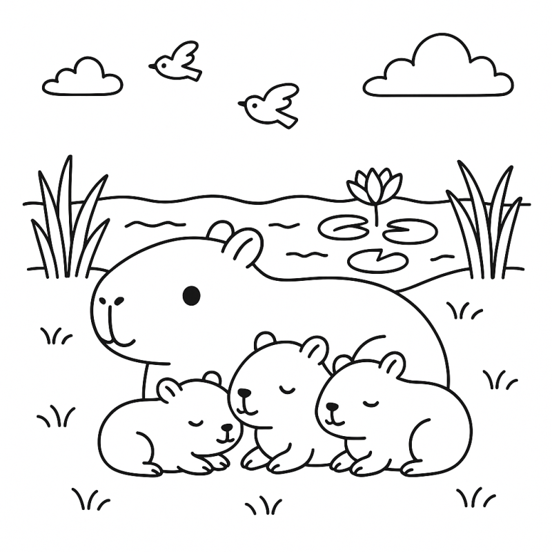 Desenho Tranquilo de Capivaras para Colorir