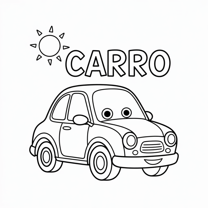 Desenho de Carro Sorridente para Colorir e Aprender