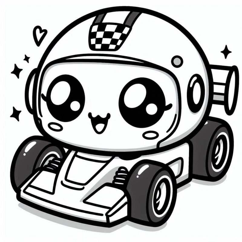 Desenho de Carro de Corrida Fofo e Infantil para Colorir