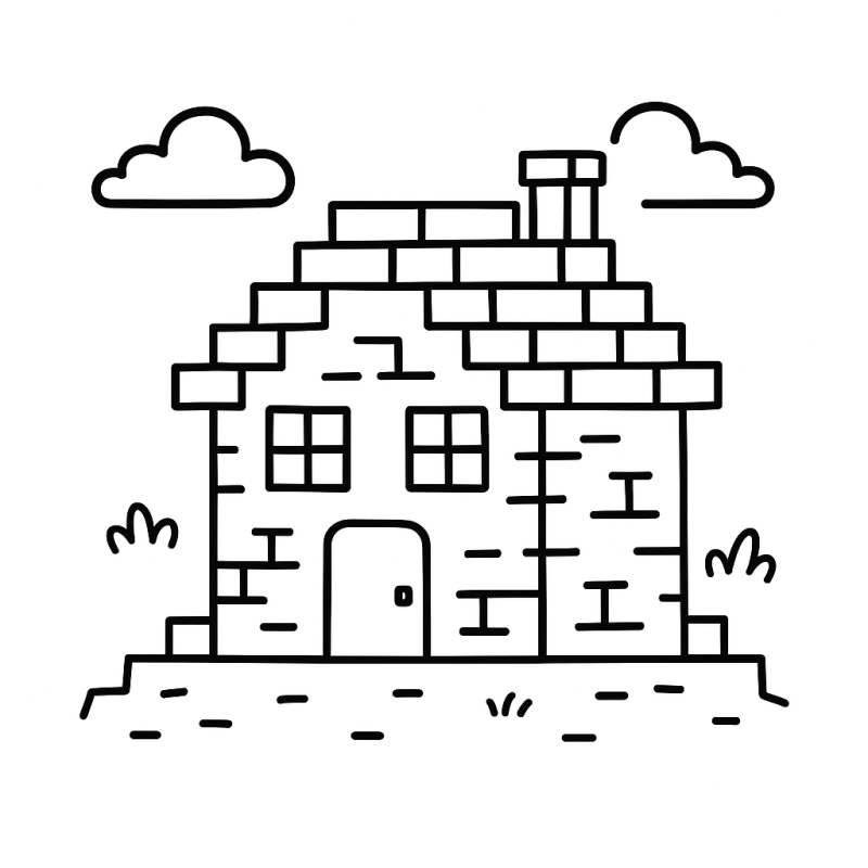 Desenho de casa estilo Minecraft com elementos pixelados para colorir