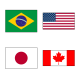 Bandeiras do Brasil, Estados Unidos, Japão e Canadá em composição quadrada