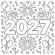 Número 2027 com fogos de artifício e balões para colorir