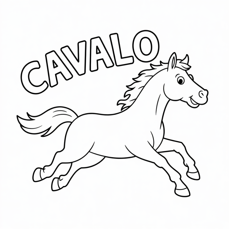 Desenho de Cavalo em Movimento para Colorir e Aprender
