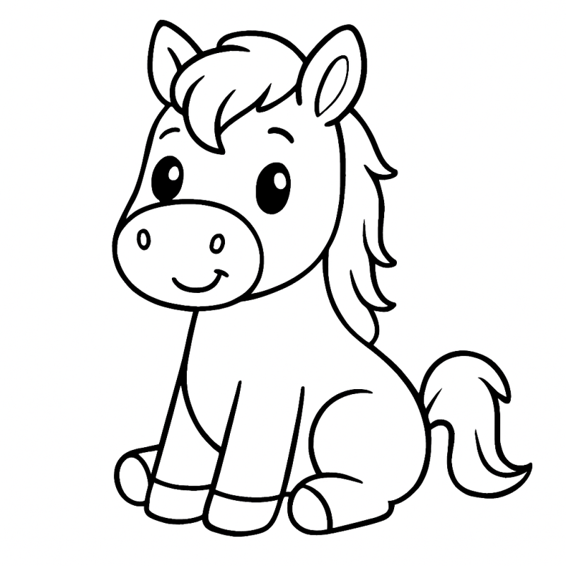 Desenho encantador de pequeno cavalo para crianças colorirem