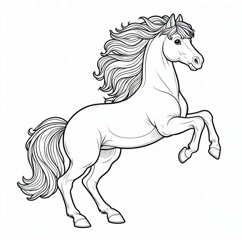 Desenho de Cavalo Empinado Realista para Colorir