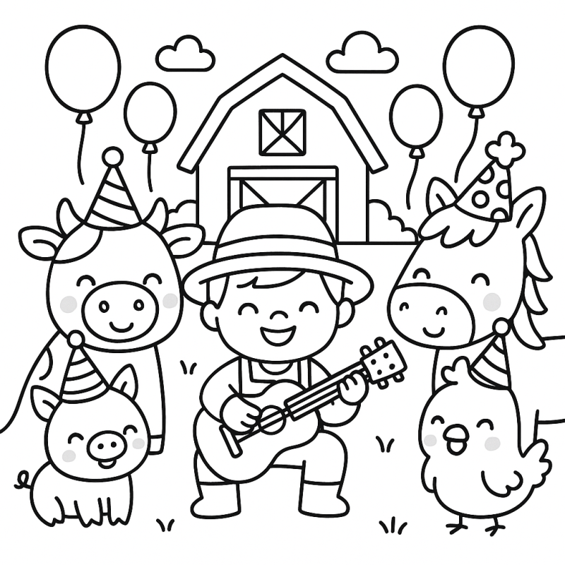 Divertida Cena de Festa na Fazendinha para Colorir