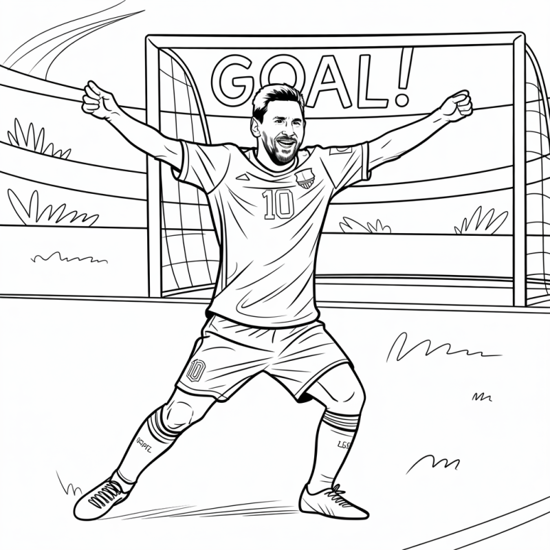 Desenho de Lionel Messi comemorando um gol para colorir