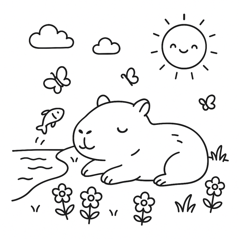 Explore e Colorir: Capivara em Serenidade