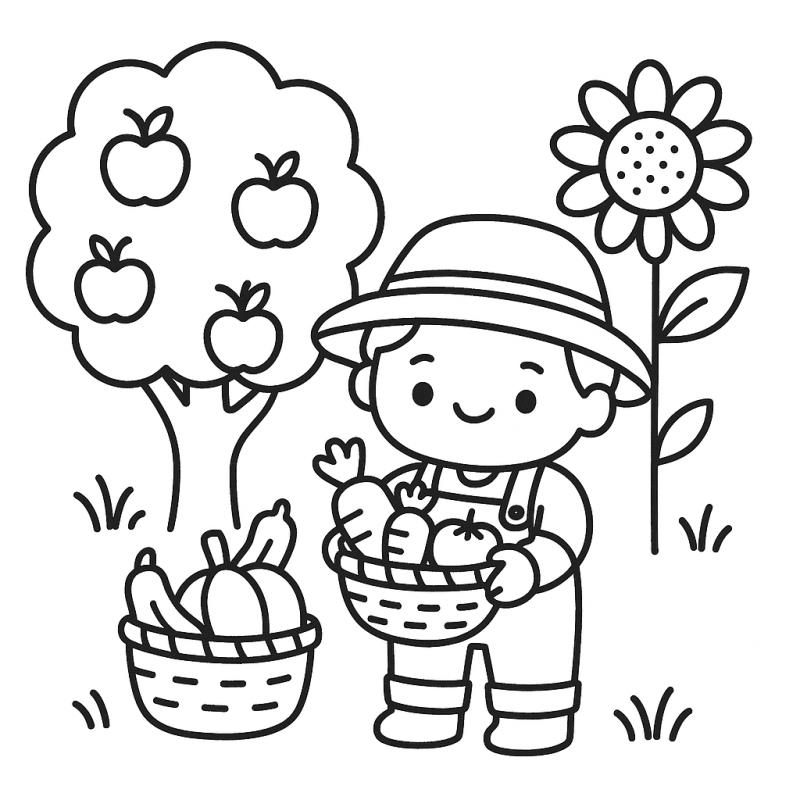 Menino Sorridente e a Colheita na Fazendinha